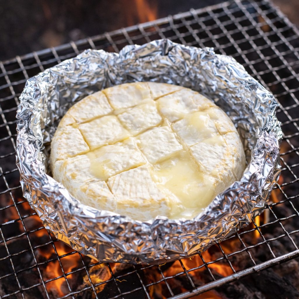 焚き火 チーズフォンデュ アルミホイル